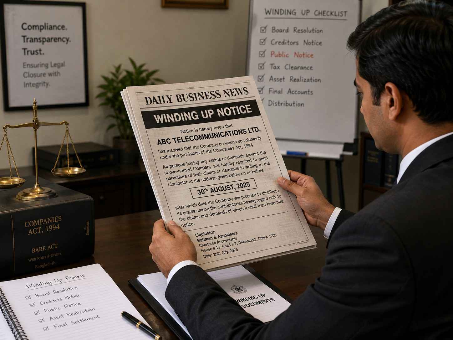 winding up notice publication newspaper Bangladesh