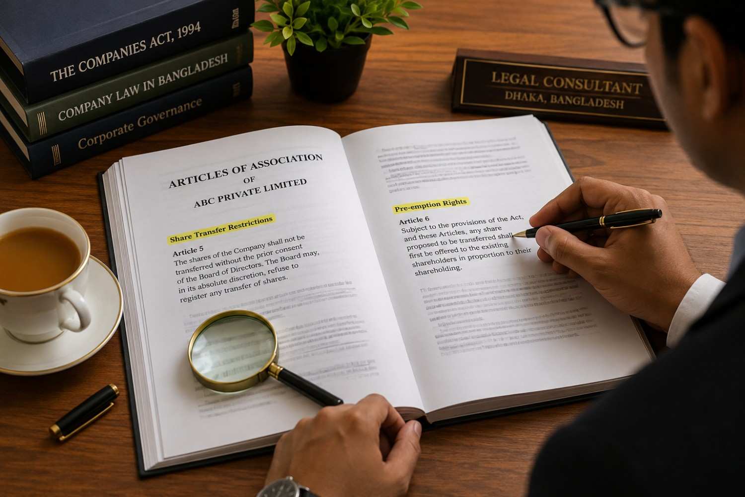 Reviewing Articles of Association for share transfer restrictions