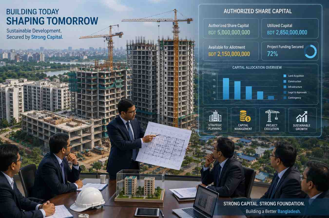 Authorized share capital allocation infographic for construction company in Bangladesh