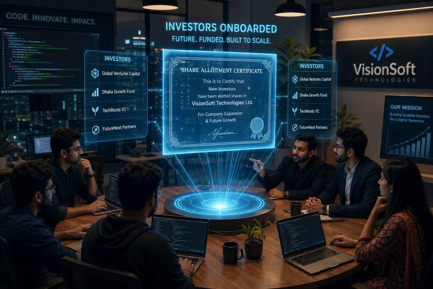 Share allotment certificate for new investors onboarded to technology company